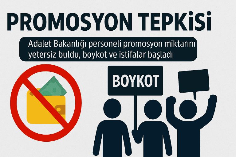 promosyon anlaşmasına tepki gösteren çalışanların protesto temalı illüstrasyonu yer alıyor.
